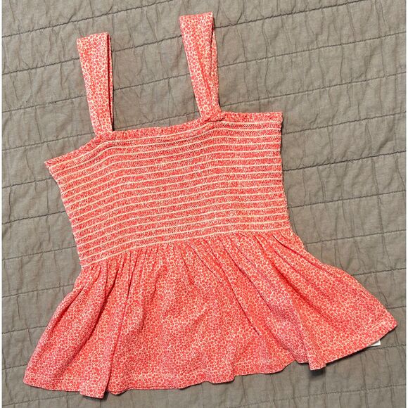 Gap Kids Cinched Tank Top Size Medium 100% Cotton Coral Floral Print - Picture 1 of 4